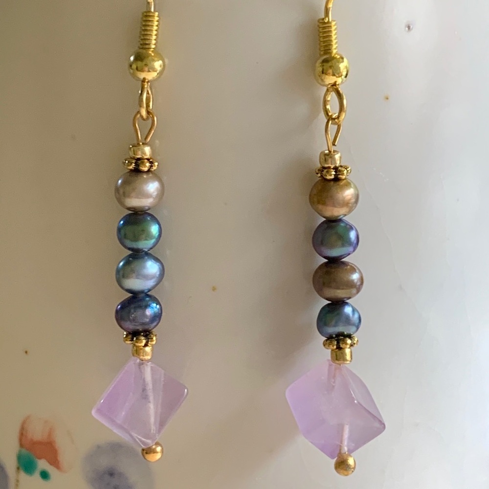 Handmade Amethyst pearl earrings